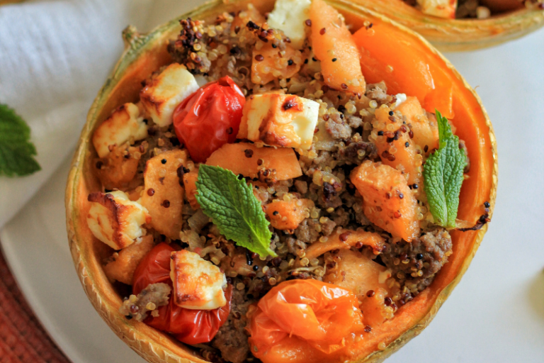 Melon farci de quinoa au boeuf
