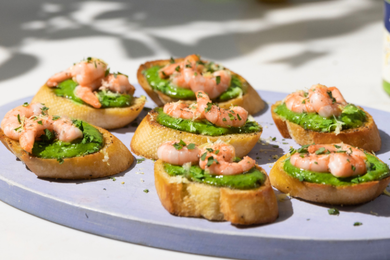 Bruschettas aux gambas et pesto