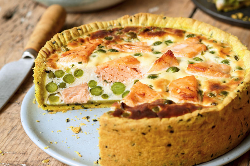 Quiche au saumon petits pois