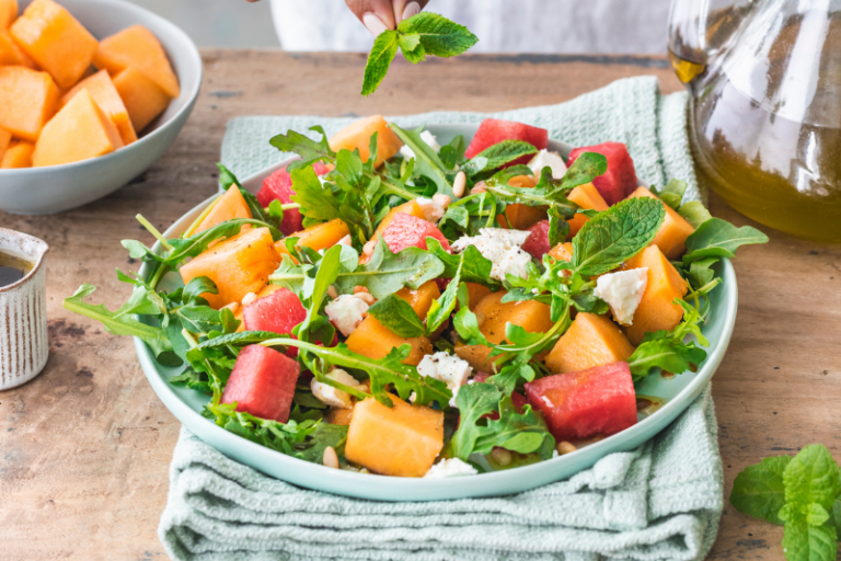 Salade aux melon et pastèque à la feta