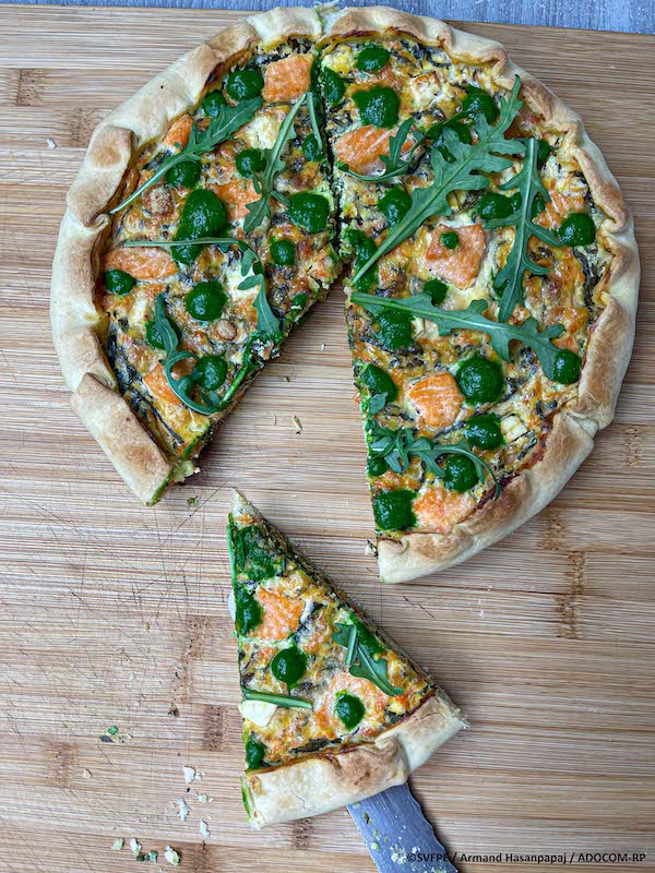 recette de Tarte à la roquette et au saumon