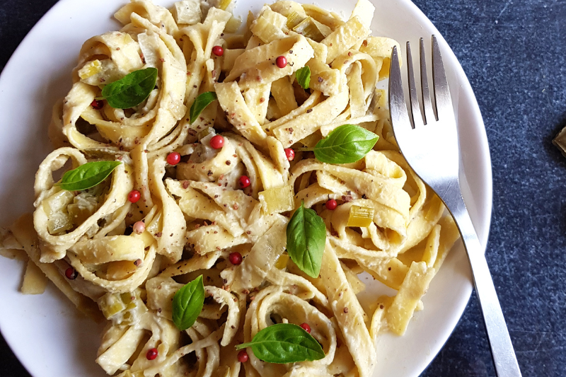 Fettuccines à la crème de poireaux