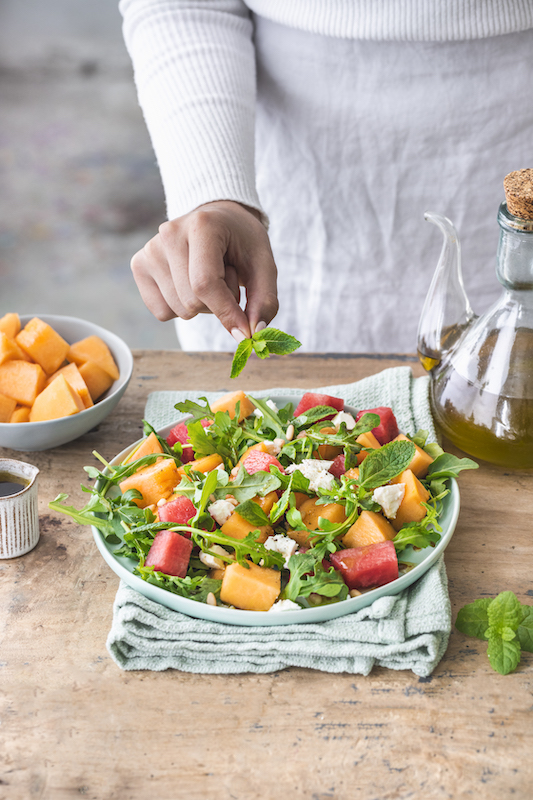 Salade aux melon et pastèque à la feta