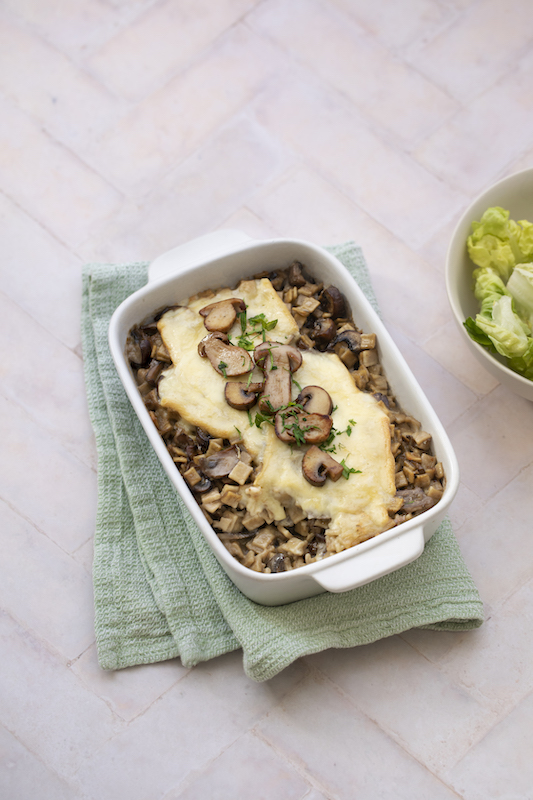 recette de Gratin de crozets aux champignons et raclette