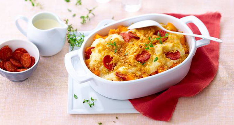 recette de Gratin de potiron au chorizo et à la Floraline