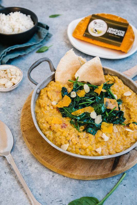 recette de Dahl de lentilles aux épinards et à la Mimolette