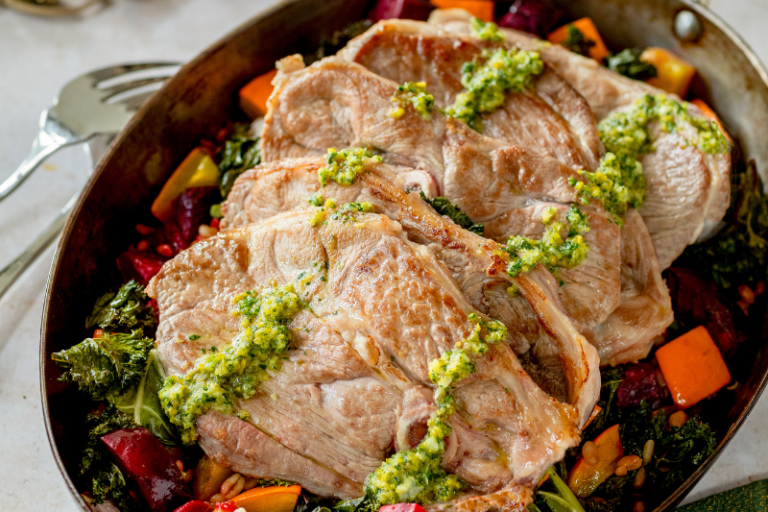 Tranches de gigot d’agneau au pesto