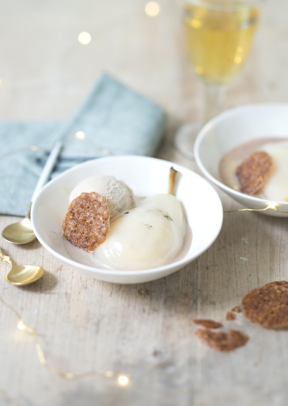 recette de Poires pochées et glace au marron