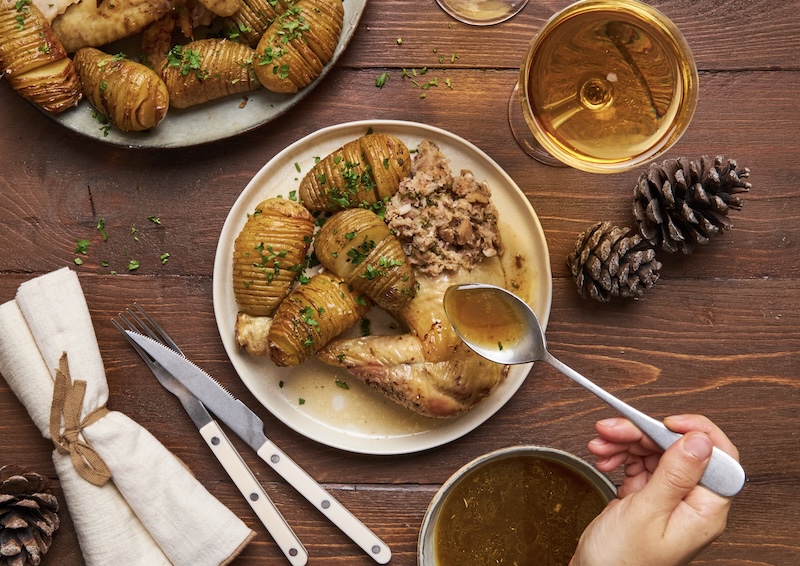 recette de Chapon farci et pommes de terre