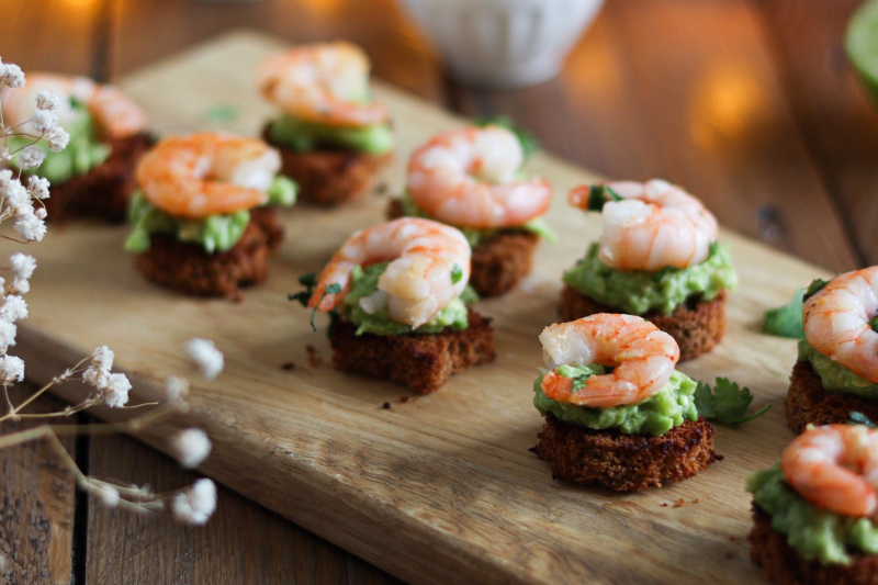 Bouchées aux crevettes et pain d’épices