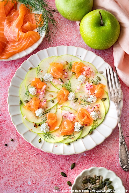 recette de Carpaccio de pommes vertes et saumon