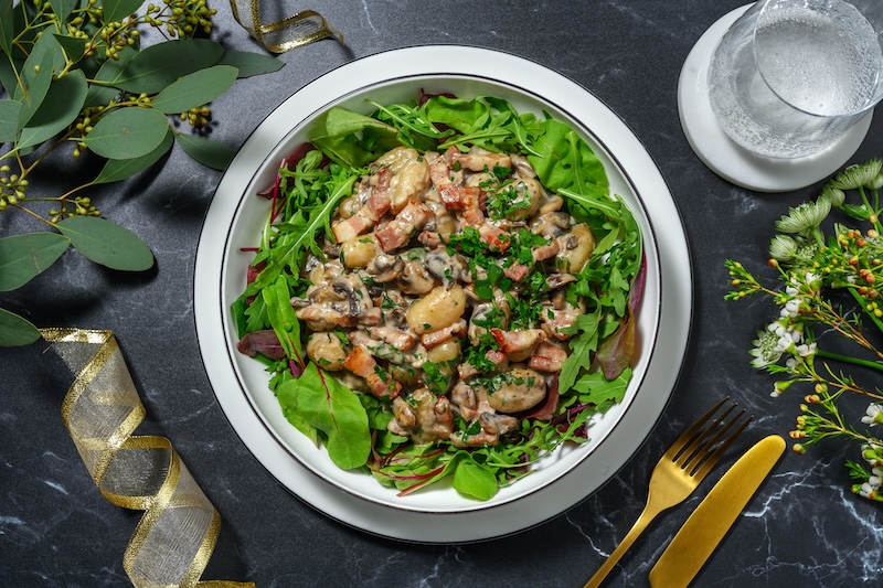 recette de Gnocchi crémeux aux lardons et champignons