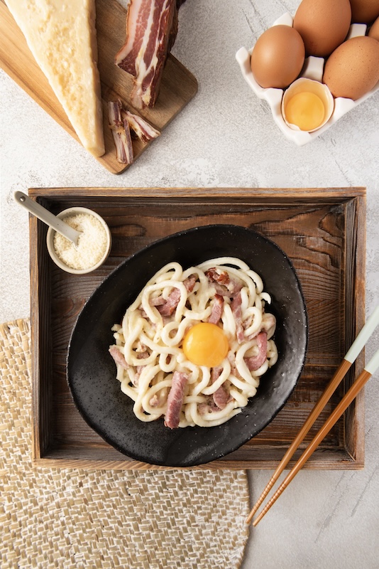 recette de Nouilles udon façon carbonara