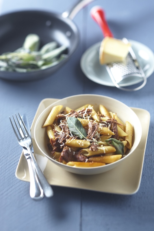 recette de Penne au boeuf et beurre de sauge