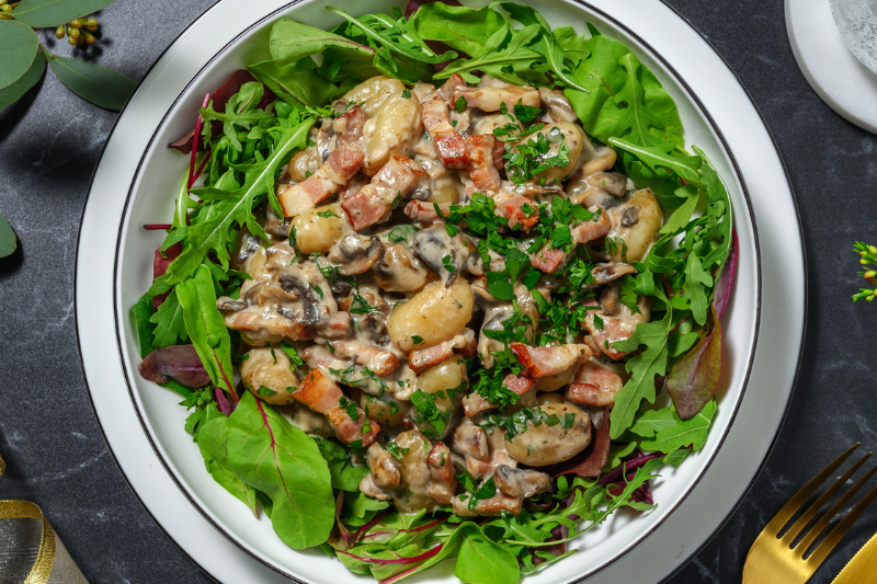 Gnocchi crémeux aux lardons et champignons