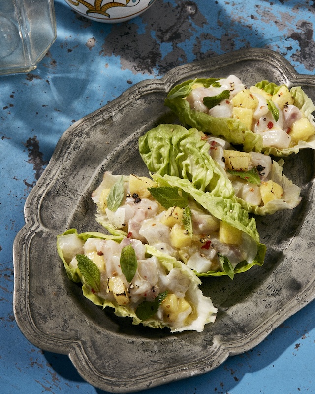 recette de Ceviche de bar et ananas rôti