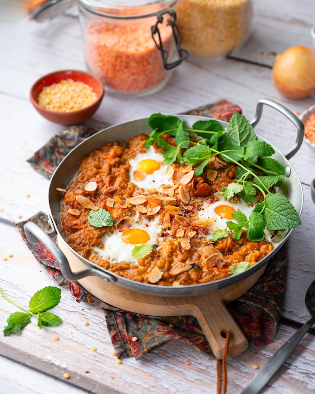 recette de Dahl de lentilles bicolores et œufs