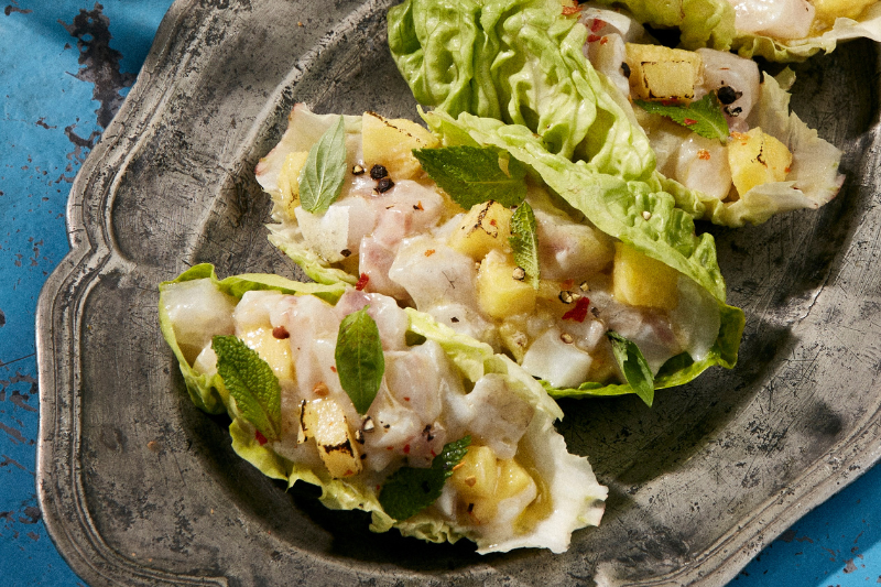 Ceviche de bar et ananas rôti