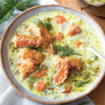 Crème de poireau et truite crispy