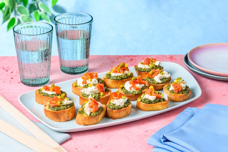 recette de Crostini à la burrata et au pesto