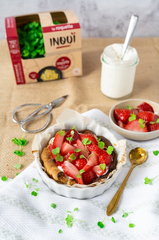 recette de Tartelettes à la fraise et aux micropousses de roquette