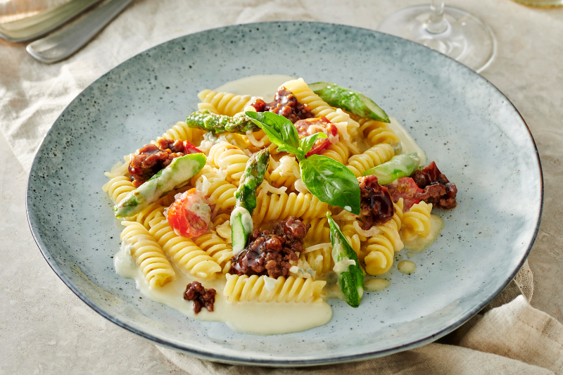 Fusilli bolognaise à la sauce soja