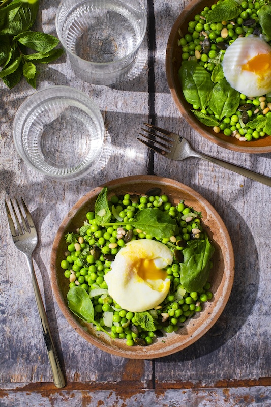 recette de Petits pois et oeuf poché