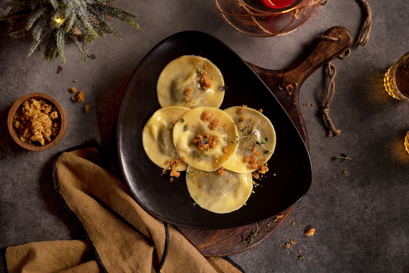 recette de Raviolis aux champignons et à la poudre de cèpes