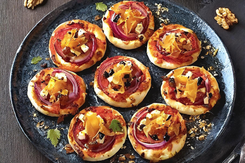 Mini-pizzas aux oignons rouges