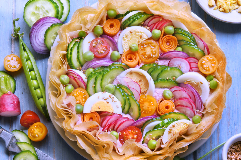 Tarte de légumes et houmous au fromage