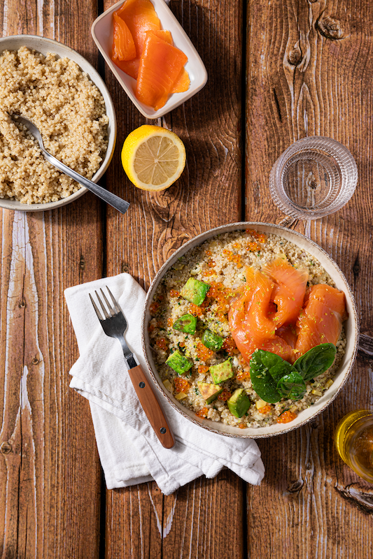 recette de Quinoa à l’avocat et à la truite fumée