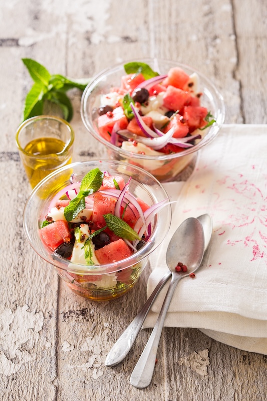 recette de Salade de pastèque au Reblochon et oignons