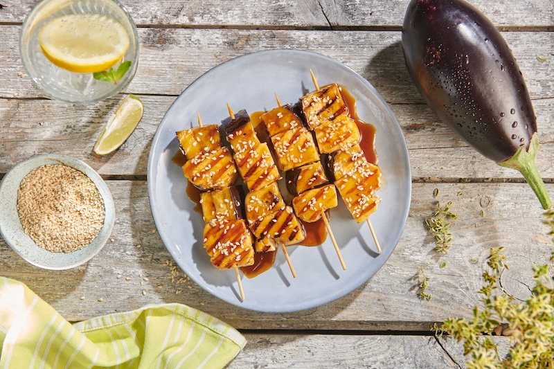 recette de Halloumi et aubergine façon yakitori