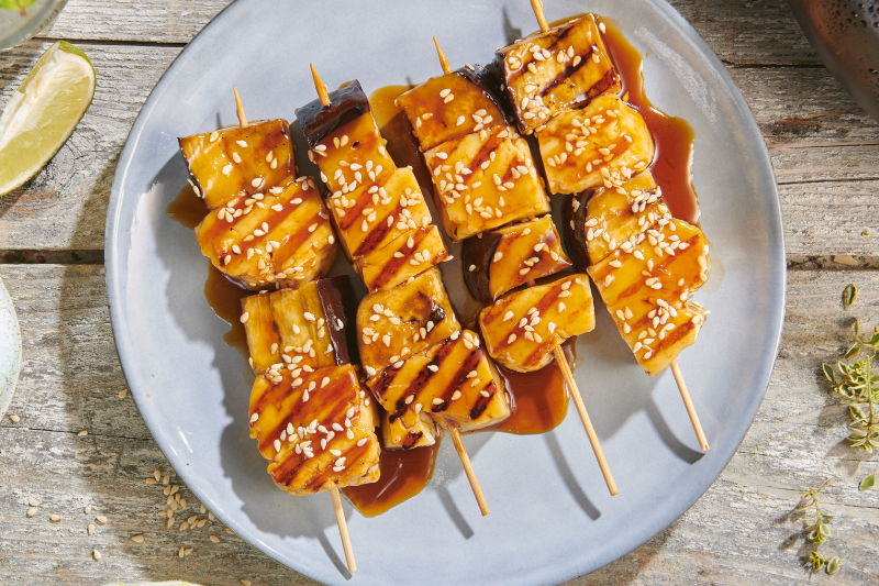 Halloumi et aubergine façon yakitori