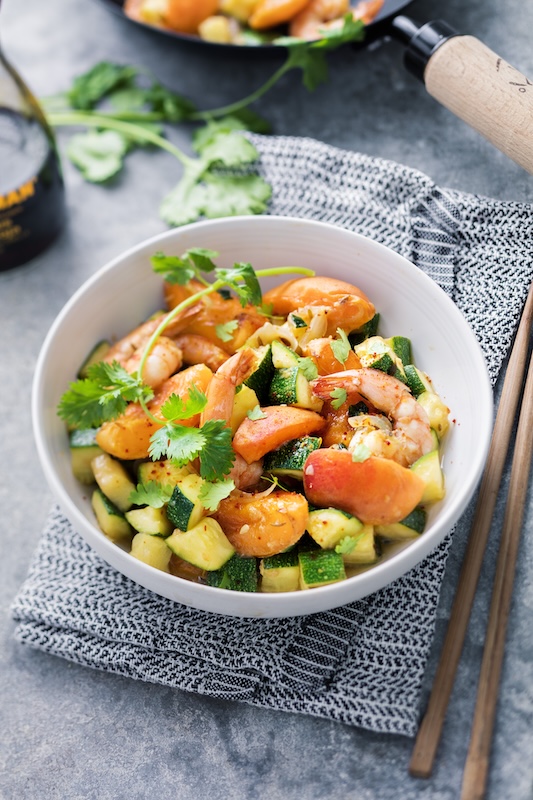 recette de Wok de crevettes épicées aux abricots