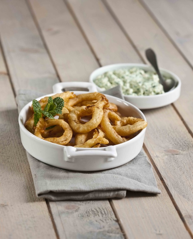 recette de Onion rings et pesto à la menthe