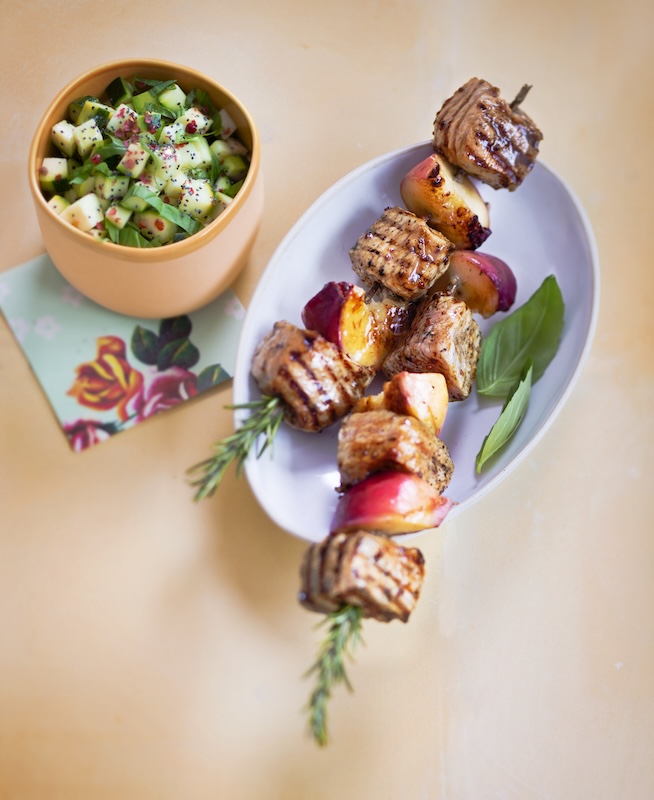 recette de Brochettes de veau au miel et pêches