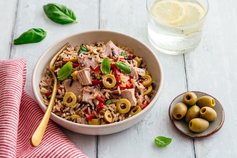 recette de Salade de riz trois couleurs