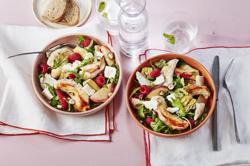 recette de Salade de lapin aux framboises et pêches