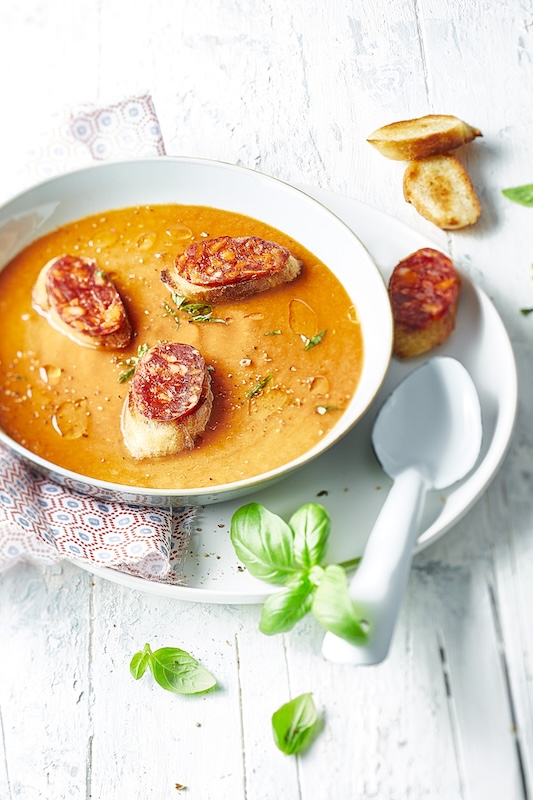 recette de Velouté de tomate et crostini au chorizo