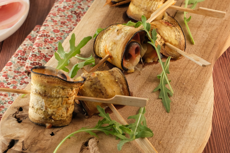 Roulés d’aubergine et de jambon de Campagne