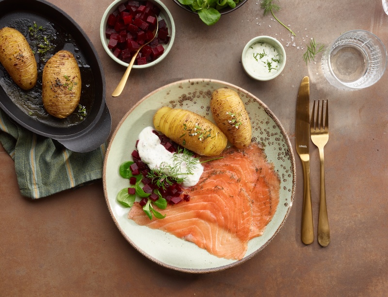 recette de Pommes de terre hasselback et gravlax