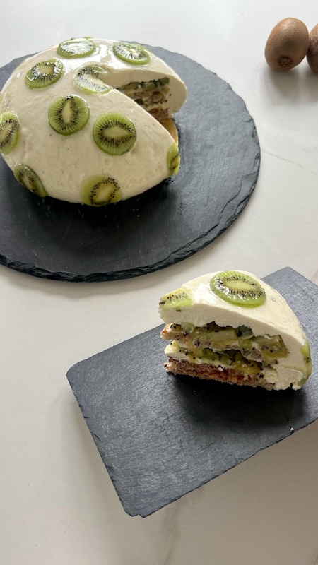 recette d'Entremets au kiwi vanille et noisettes