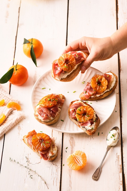 recette de Bruschettas aux clémentines de Corse rôties
