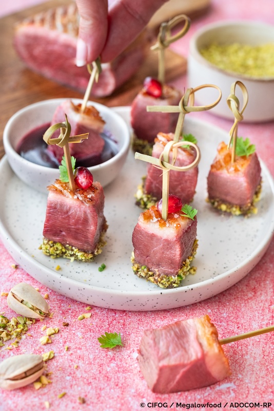 recette de Tapas de magret à la grenade et aux pistaches