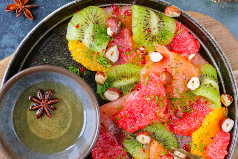 Carpaccio de kiwi au saumon fumé