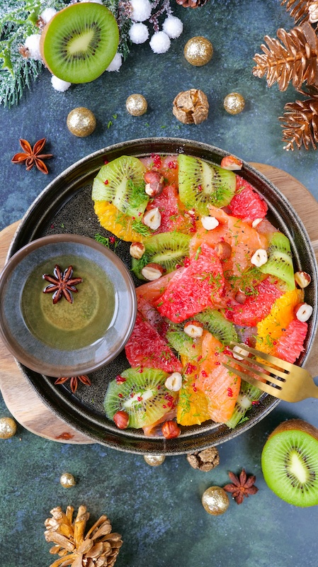 recette de Carpaccio de kiwi au saumon fumé