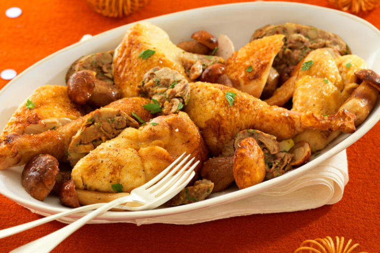 Chapon farci aux cèpes persillés