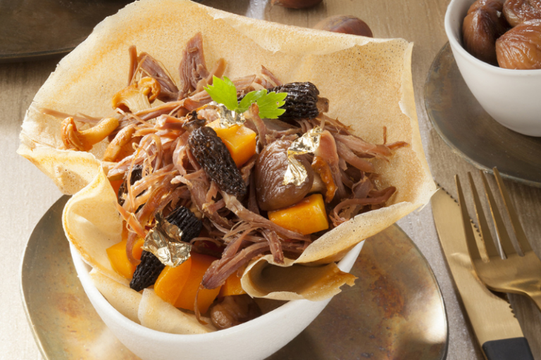 Corolles au confit de canard effiloché