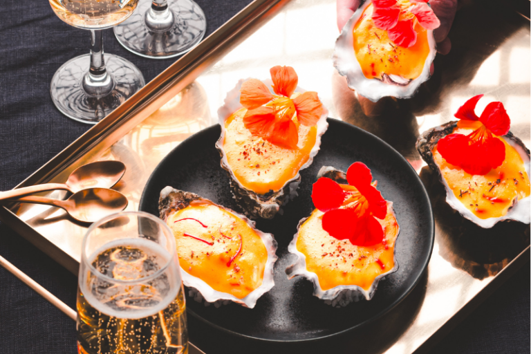 Huîtres au sabayon de Champagne au safran